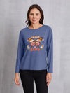 Graphic Round Neck Long Sleeve T-Shirt Dusty Blue Women's T-Shirts - Tophatter Daily Deals