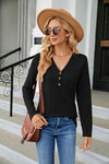 Cable-Knit Long Sleeve V-Neck T-Shirt Black Women's T-Shirts - Tophatter Daily Deals