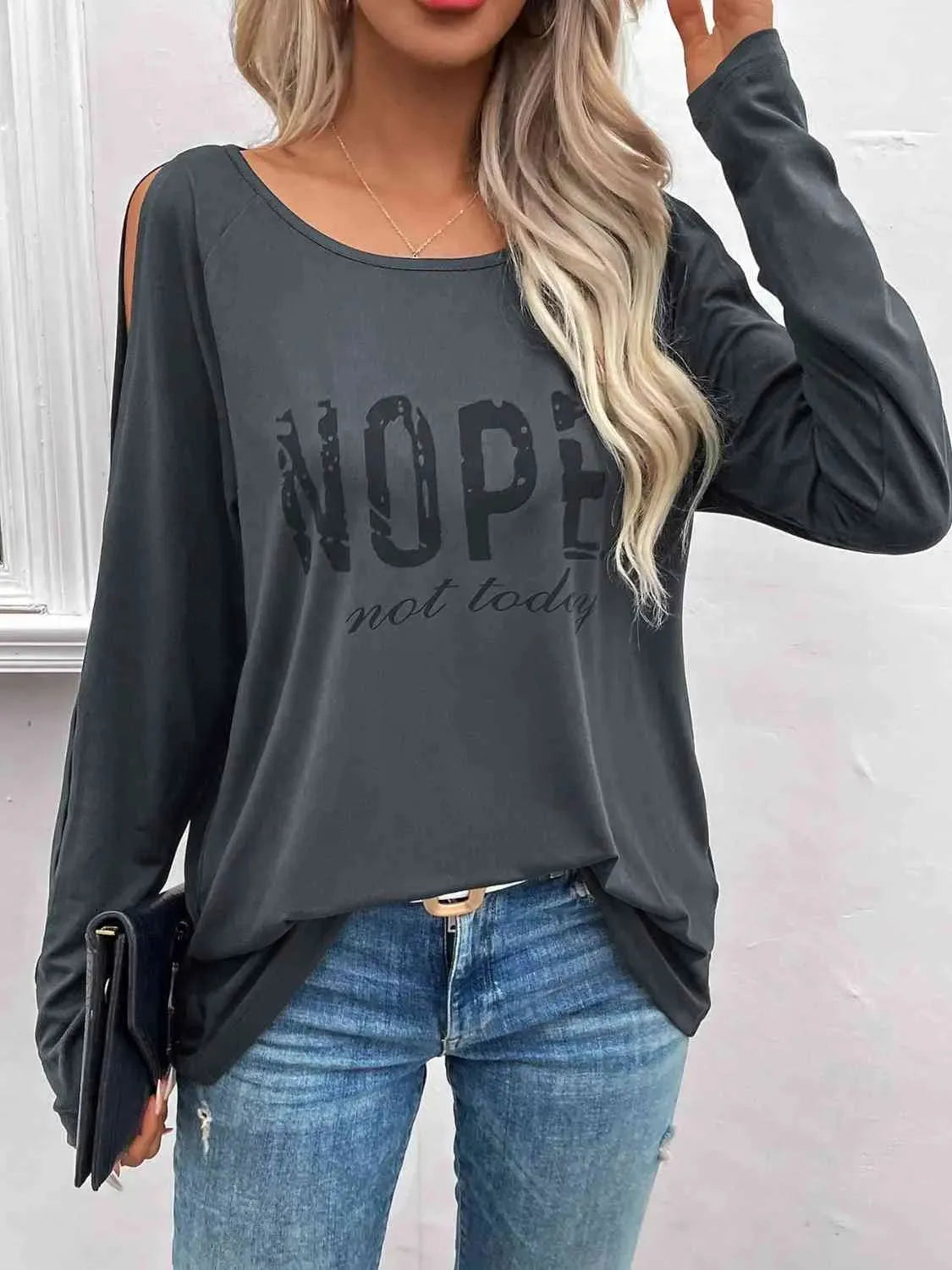 Graphic Cutout Round Neck T-Shirt Charcoal Women's T-Shirts - Tophatter Daily Deals