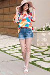 Printed Square Neck Half Sleeve Top Blouses - Tophatter Daily Deals