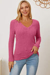 Basic Bae Full Size Ribbed V-Neck Long Sleeve T-Shirt Women's T-Shirts - Tophatter Daily Deals