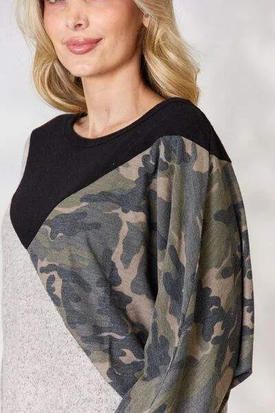 BiBi Brushed Hacci Color Block Long Sleeve Top Blouses - Tophatter Daily Deals
