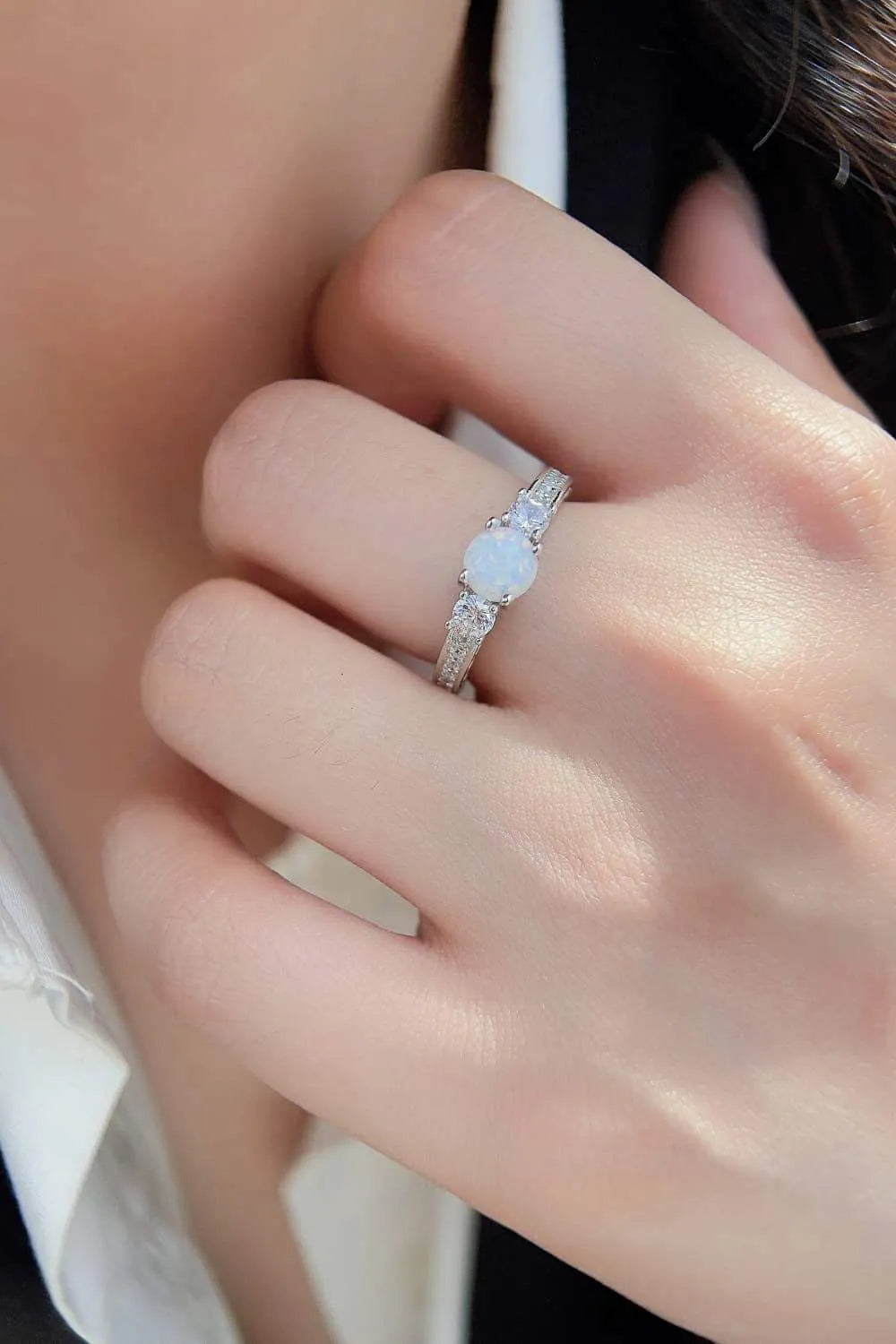 Opal 925 Sterling Silver Platinum-Plated Ring Silver Opal - Tophatter Daily Deals