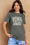 Simply Love Full Size CREATE HAPPINESS Graphic Cotton T-Shirt Charcoal Women's T-Shirts - Tophatter Daily Deals