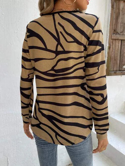 Printed Half Zip Long Sleeve T-Shirt Women's T-Shirts - Tophatter Daily Deals