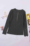 Crochet Lace Hem Sleeve Button Top Dark Gray Blouses - Tophatter Daily Deals