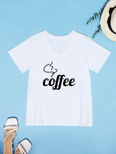 COFFEE V-Neck Short Sleeve T-Shirt Women's T-Shirts - Tophatter Daily Deals