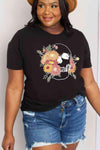 Simply Love Full Size Flower Skull Graphic Cotton Tee Black Women's T-Shirts - Tophatter Daily Deals