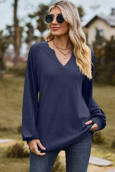 Eyelet Notched Raglan Sleeve T-Shirt Navy Women's T-Shirts - Tophatter Daily Deals