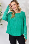 Zenana Round Neck Long Sleeve Top Kelly Green Blouses - Tophatter Daily Deals