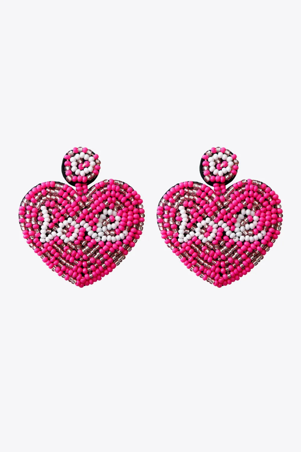 LOVE Beaded Heart Earrings Hot Pink One Size Earrings - Tophatter Daily Deals