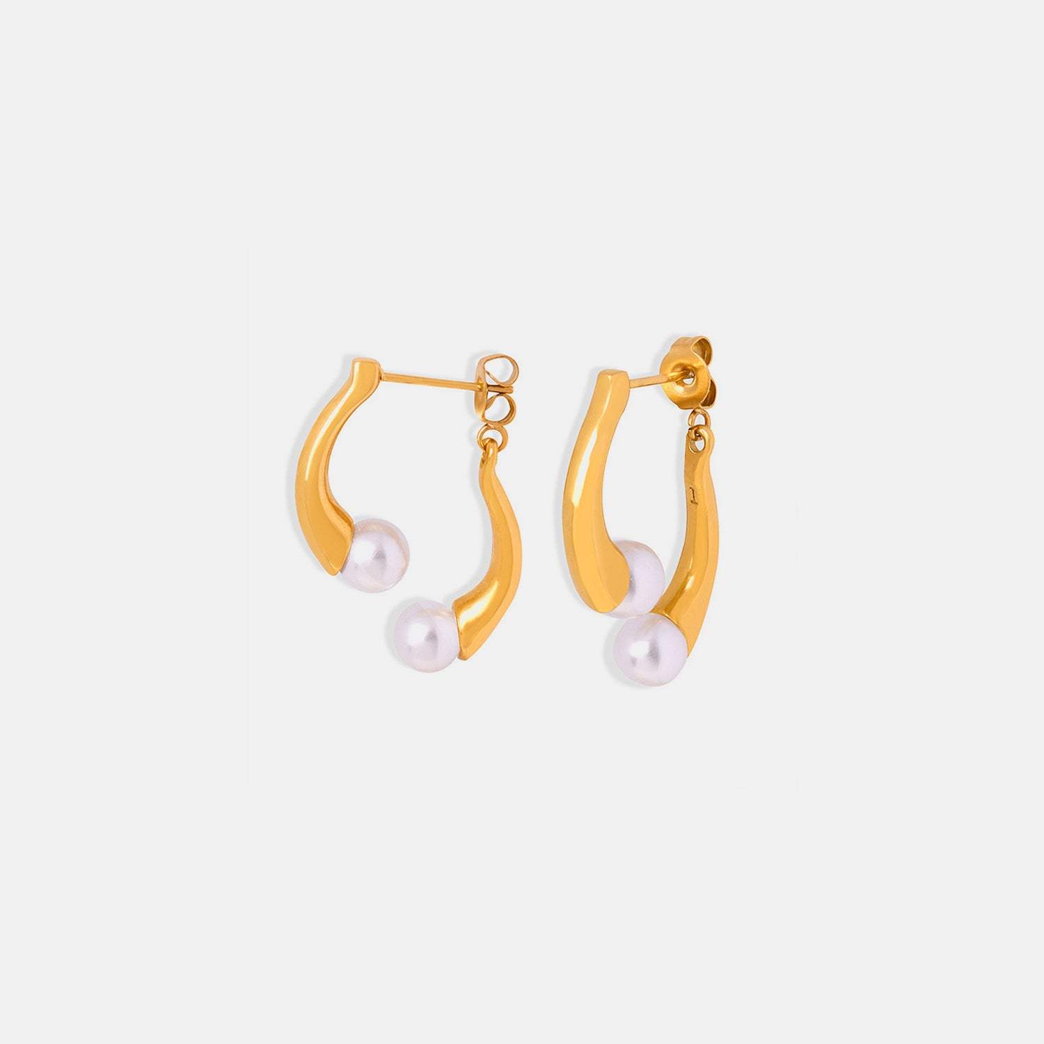 Synthetic Pearl Asymmetrical Titanium Steel Earrings Earrings - Tophatter Daily Deals