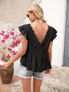 Lace Detail Round Neck Peplum T-Shirt Women's T-Shirts - Tophatter Daily Deals