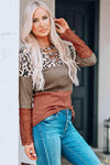 Leopard Print Lace-Up Spliced Lace Top Blouses - Tophatter Daily Deals