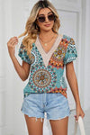 Floral V-Neck Short Sleeve T-Shirt Ochre Women's T-Shirts - Tophatter Daily Deals