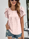 Swiss Dot Round Neck Petal Sleeve Top Pink Blouses - Tophatter Daily Deals