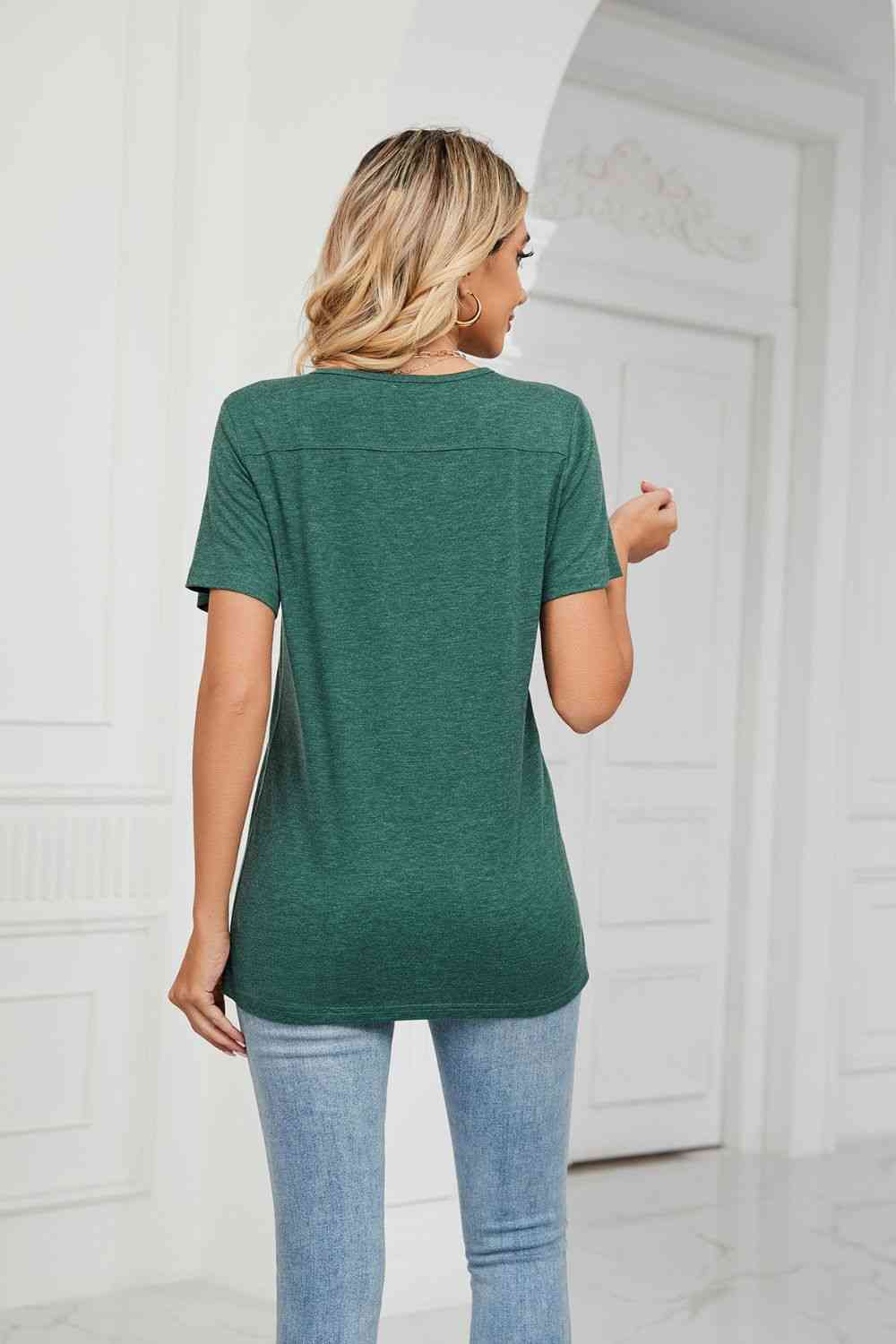 Decorative Button V-Neck T-Shirt Women's T-Shirts - Tophatter Daily Deals