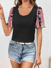 Printed Puff Sleeve Round Neck Tee Black Women's T-Shirts - Tophatter Daily Deals