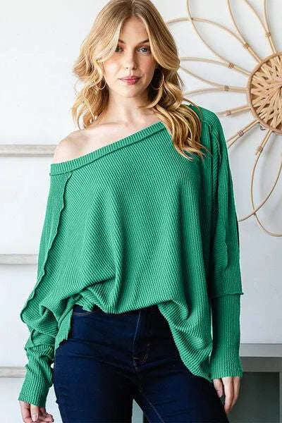 Reborn J Exposed Seam Lantern Sleeve Top Blouses - Tophatter Daily Deals