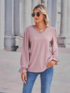 Eyelet V-Neck Flounce Sleeve Blouse Lilac Blouses - Tophatter Daily Deals