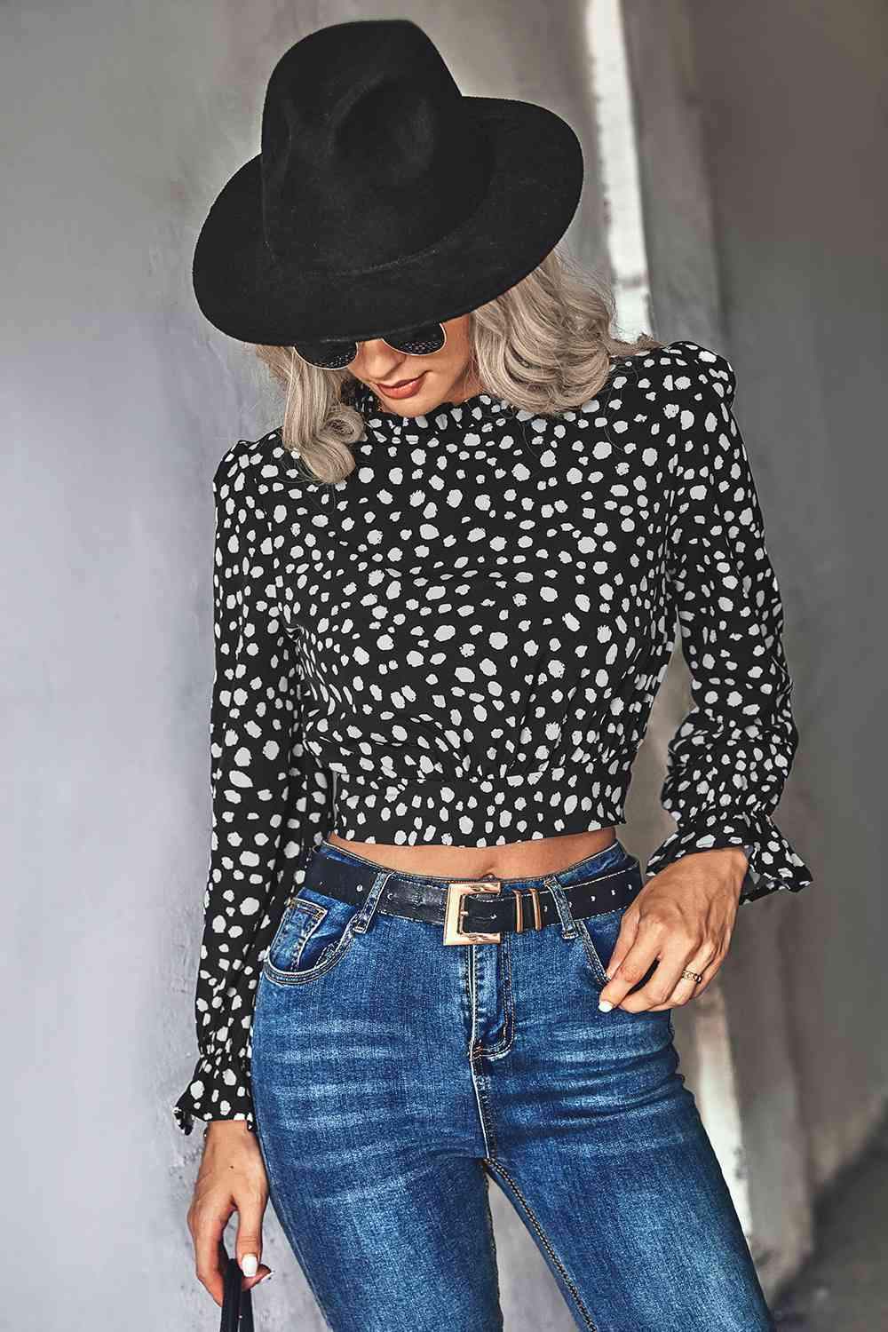 Animal Print Tie-Back Cropped Blouse Blouses - Tophatter Daily Deals