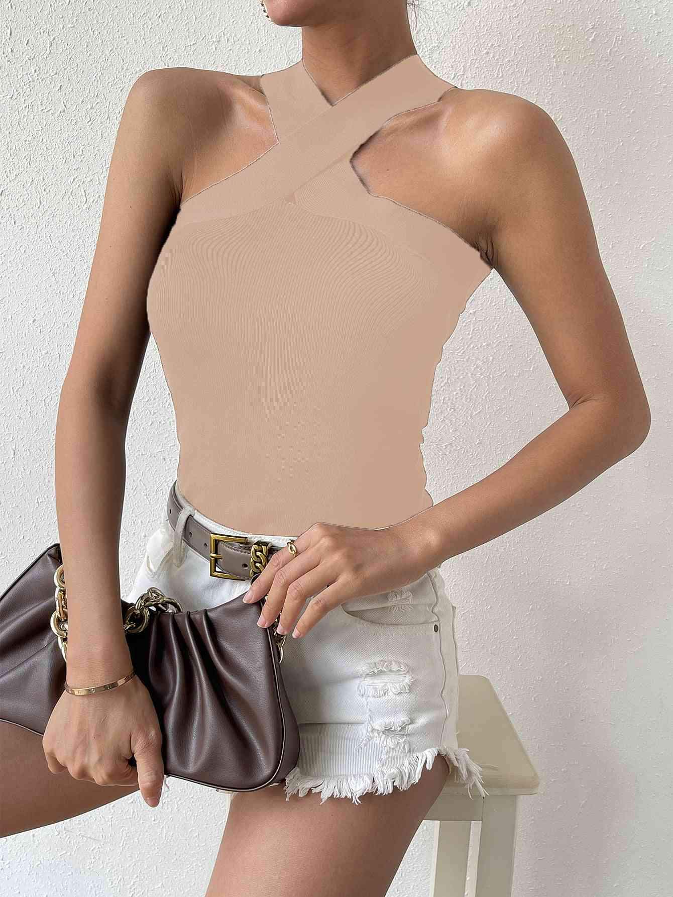 Crisscross Grecian Neck Tank Blouses - Tophatter Daily Deals