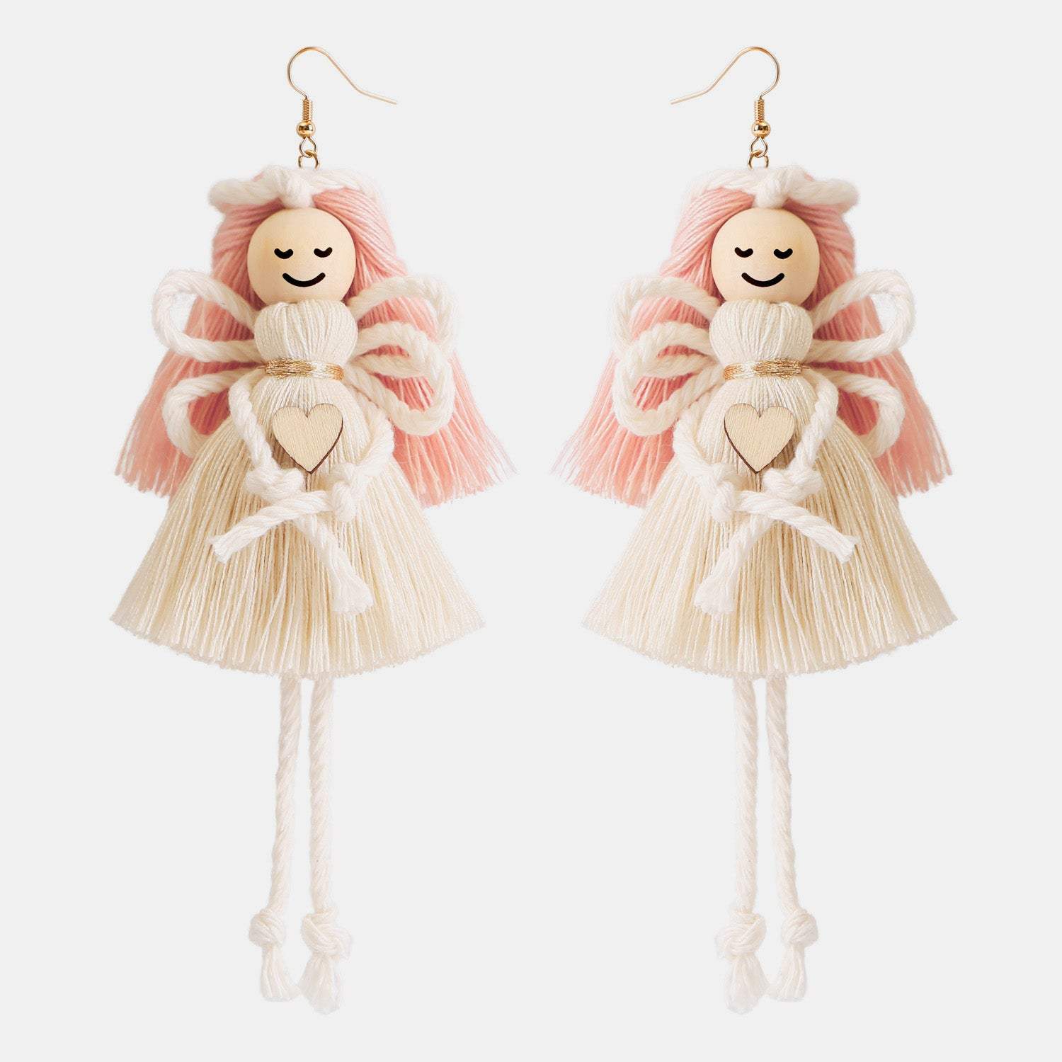 Wood Cotton Cord Brass Angel Dangle Earrings Blush Pink One Size Earrings - Tophatter Daily Deals