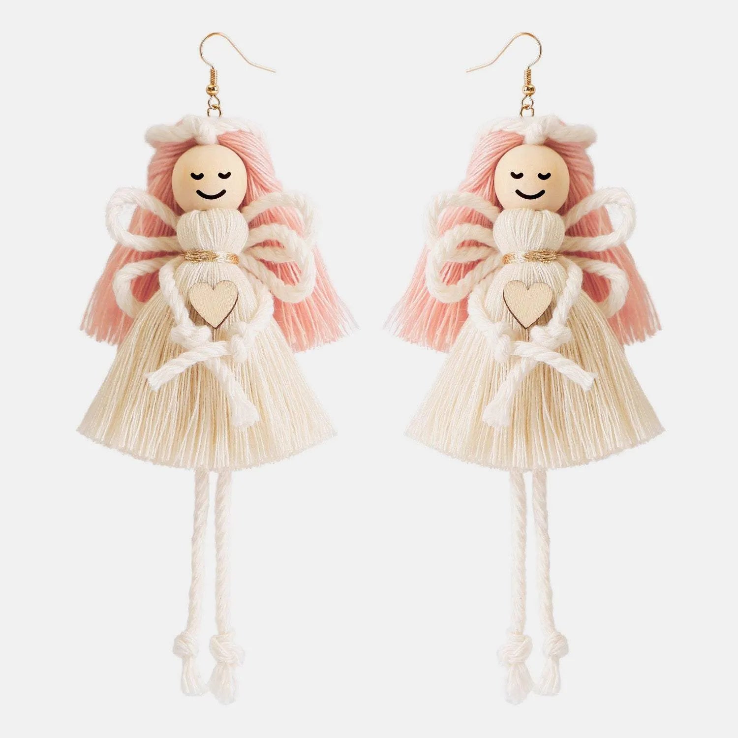 Wood Cotton Cord Brass Angel Dangle Earrings Blush Pink One Size Earrings - Tophatter Daily Deals