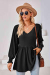 V-Neck Lantern Sleeve Blouse Black Blouses - Tophatter Daily Deals