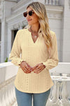 Eyelet Notched Lantern Sleeve T-Shirt Women's T-Shirts - Tophatter Daily Deals