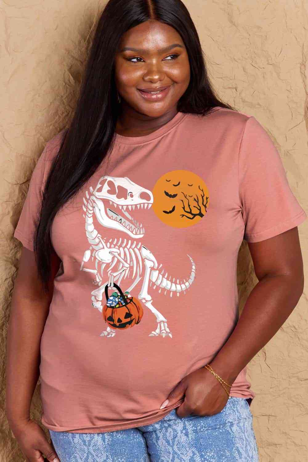 Simply Love Full Size Dinosaur Skeleton Graphic Cotton T-Shirt Women's T-Shirts - Tophatter Daily Deals