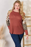 Hailey & Co Full Size Leopard Waffle-Knit Blouse Blouses - Tophatter Daily Deals