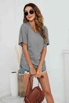 V-Neck Side Ruched Tee Women's T-Shirts - Tophatter Daily Deals