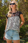 Leopard Embroidered Cap Sleeve Blouse Blouses - Tophatter Daily Deals