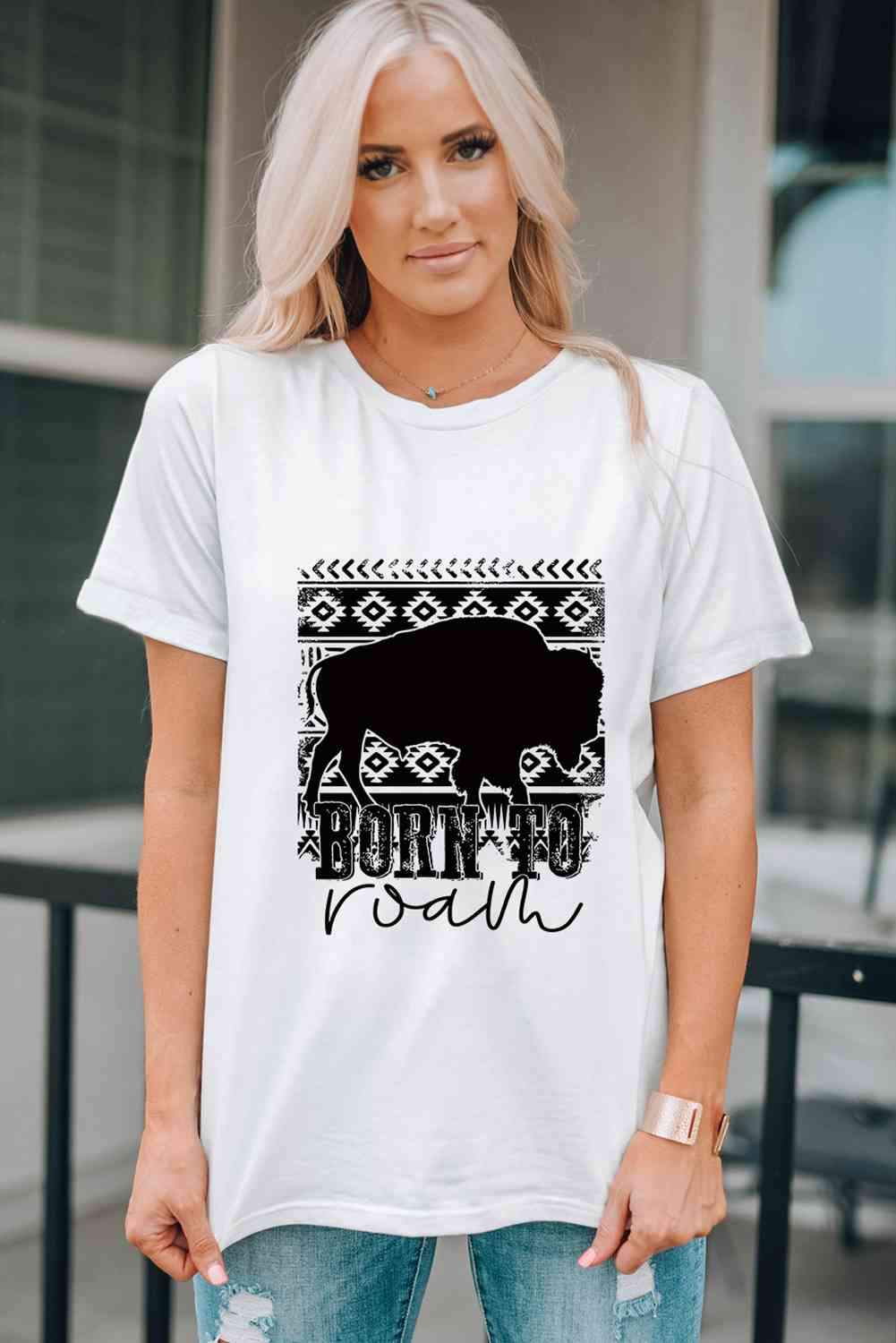 Graphic Round Neck Short Sleeve T-Shirt White - Tophatter Daily Deals