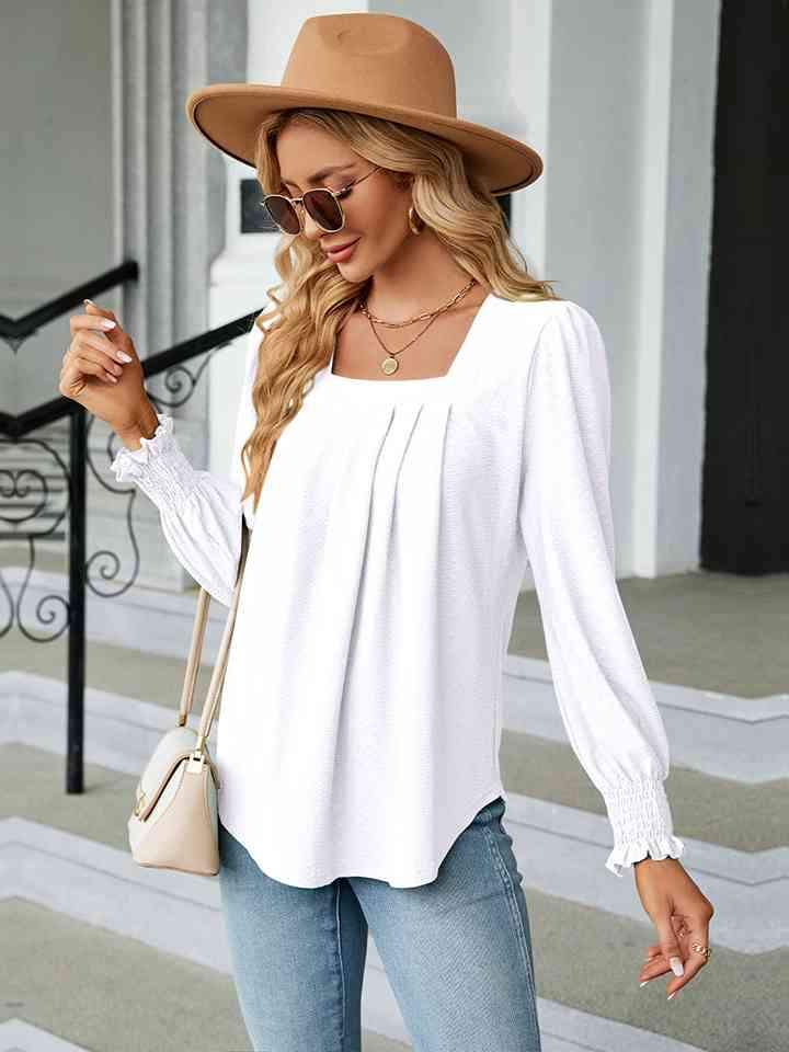 Square Neck Puff Sleeve Blouse Women's T-Shirts - Tophatter Daily Deals