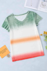 Double Take Tie-Dye V-Neck Short Sleeve Tee Women's T-Shirts - Tophatter Daily Deals