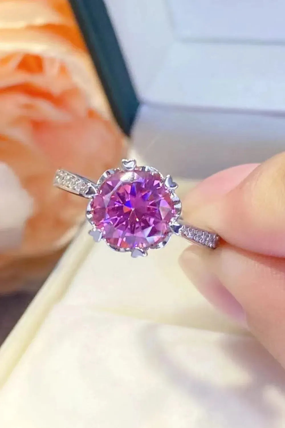 Shining For You 2 Carat Moissanite 925 Sterling Silver Ring Pink Moissanite - Tophatter Daily Deals