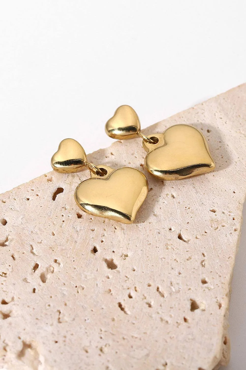 14K Gold Plated Double Heart Stud Earrings Earrings - Tophatter Daily Deals