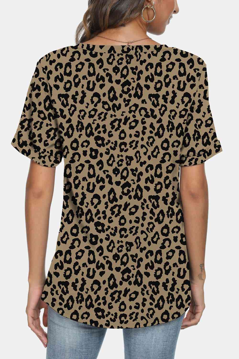 Leopard Print V-Neck Short Sleeve T-Shirt Women's T-Shirts - Tophatter Daily Deals