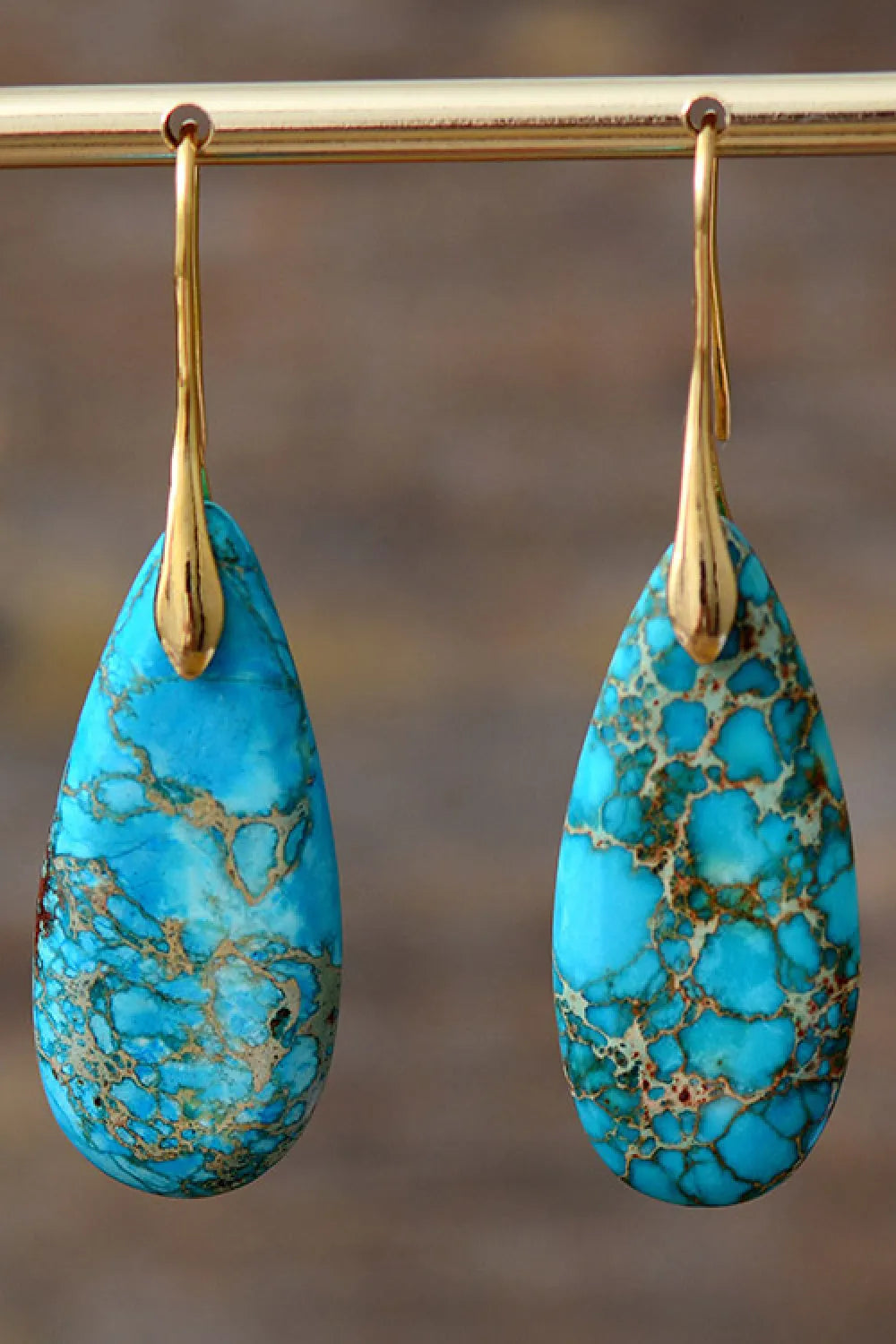 Handmade Teardrop Shape Natural Stone Dangle Earrings Gold Blue One Size Earrings - Tophatter Daily Deals