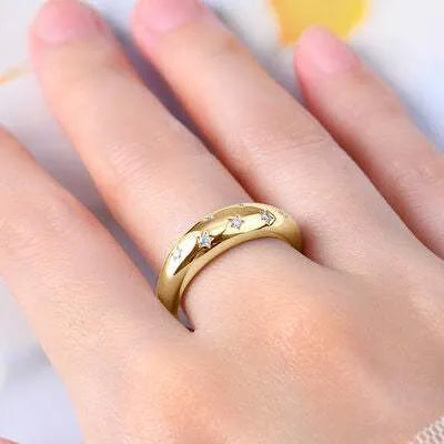925 Sterling Silver Inlaid Moissanite Star Ring Gold Moissanite - Tophatter Daily Deals