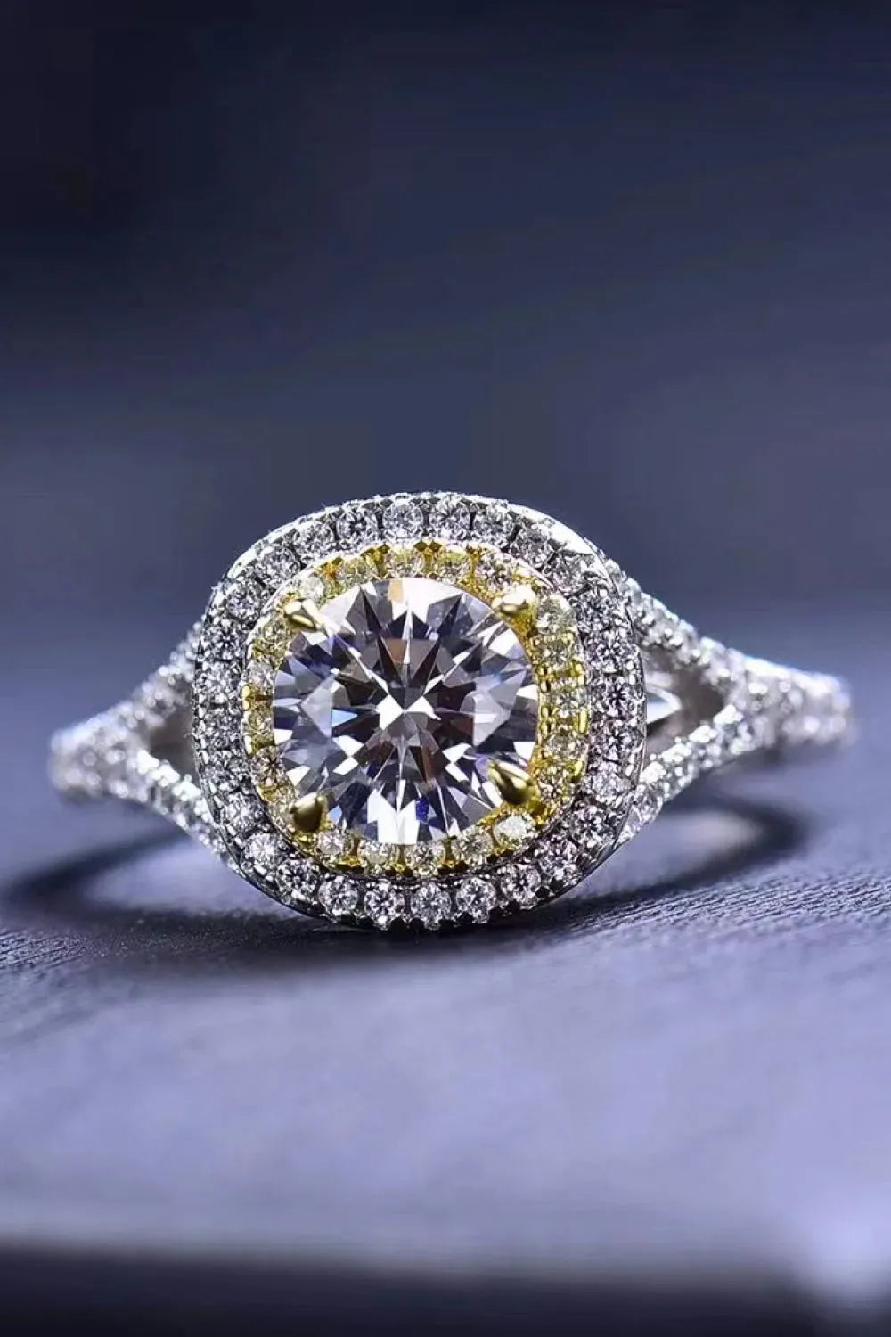 Two-Tone 1 Carat Moissanite Ring Yellow White Moissanite - Tophatter Daily Deals