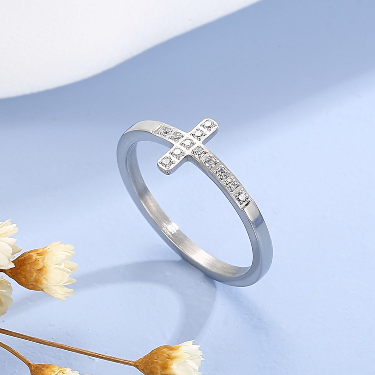 Inlaid Zircon Stainless Steel Cross Ring - Tophatter Shopping Deals - Electronics, Jewelry, Beauty, Health, Gadgets, Fashion