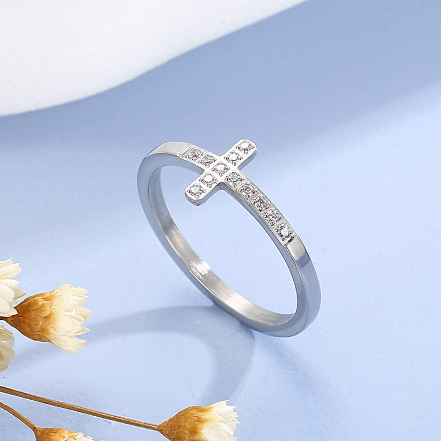 Inlaid Zircon Stainless Steel Cross Ring Rings - Tophatter Daily Deals