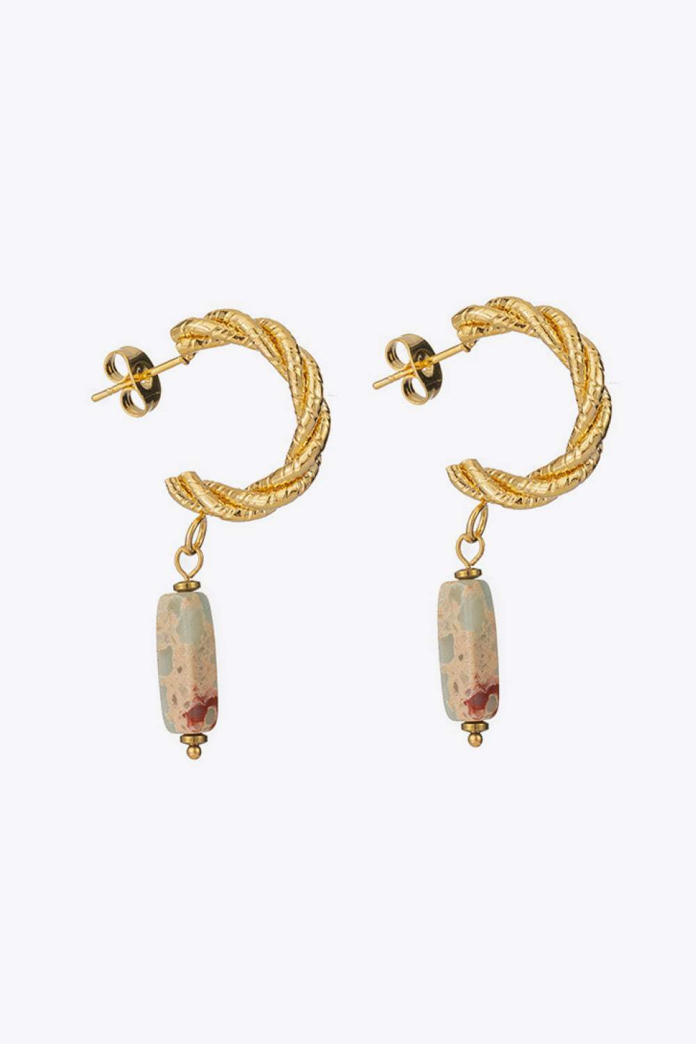 Stainless Steel Natural Stone Drop Earrings Gold One Size Earrings - Tophatter Daily Deals