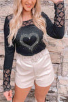 Heart Graphic Openwork Round Neck Blouse Black Blouses - Tophatter Daily Deals