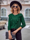 Ruffled Round Neck Long Sleeve Top Blouses - Tophatter Daily Deals