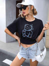 Graphic Round Neck Cropped T-Shirt Black Women's T-Shirts - Tophatter Daily Deals