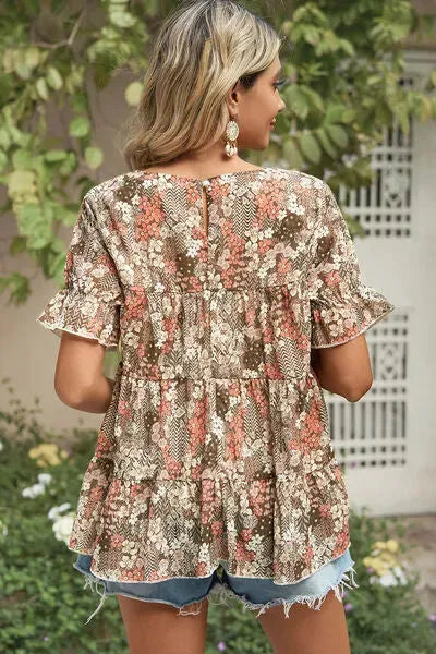 Floral Round Neck Short Sleeve T-Shirt Women's T-Shirts - Tophatter Daily Deals